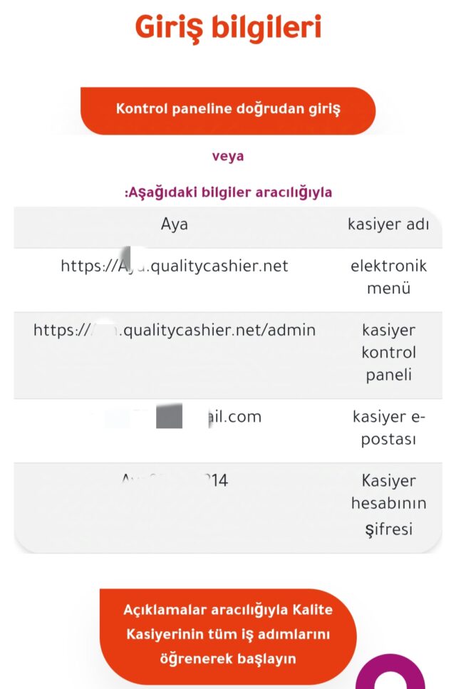 Hesap Bilgileriniz ile Quality Cashier Kontrol Paneline Giriş 